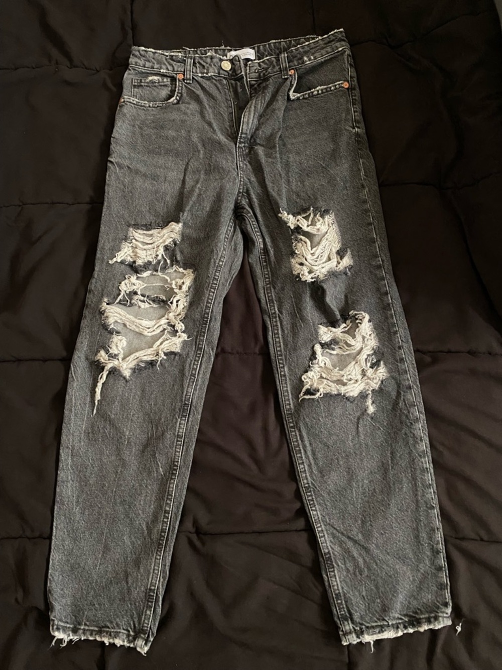 Zara Black Distressed Boyfriend Jeans